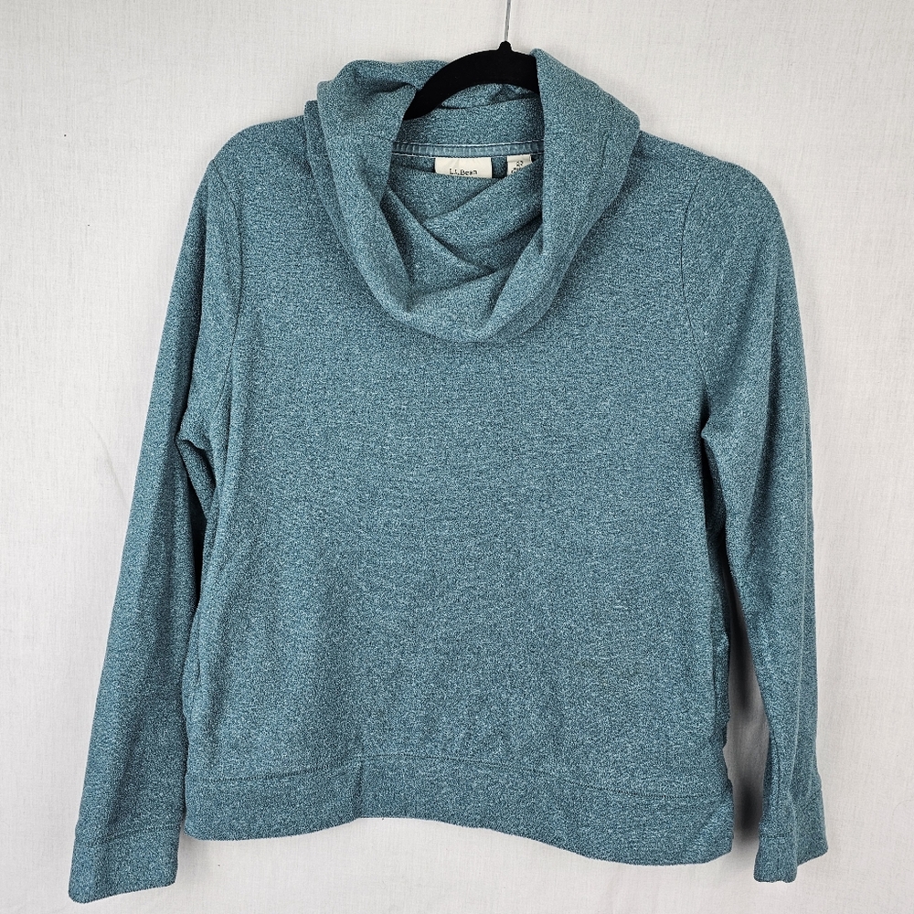 LL Bean Women's Cowl‎ Neck Fleece Pullover Top Blue Teal Size XS Petite